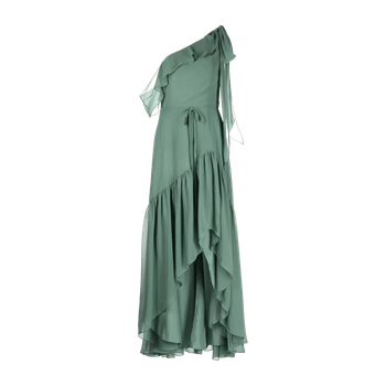 One-shoulder ruffled gown