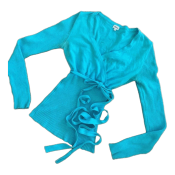 Vintage blue wrap up v-neck top