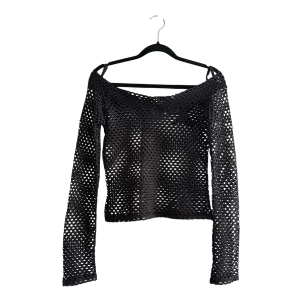 Black fishnet long-sleeve top