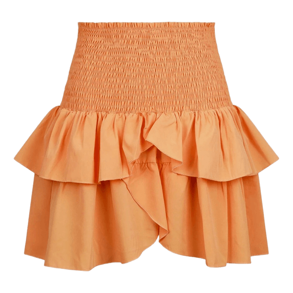 Orange mininederdel med flæser
