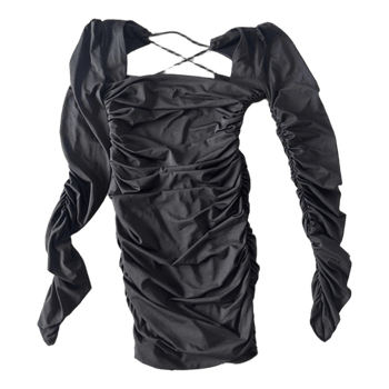 Black ruched mini dress