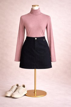 Black denim mini skirt