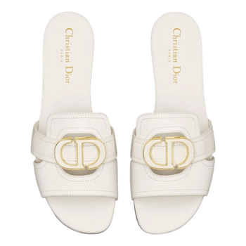 Christian Dior 30 Montaigne slide sandals in white calfskin.