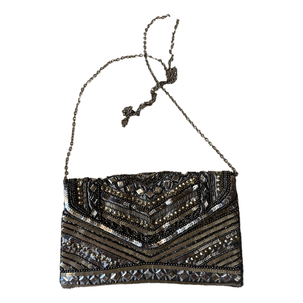 Beaded silver clutch bag