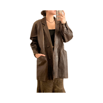Brown leather oversized jacket