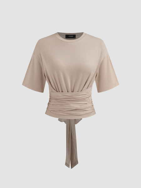 Ruched knotted short sleeve tee
