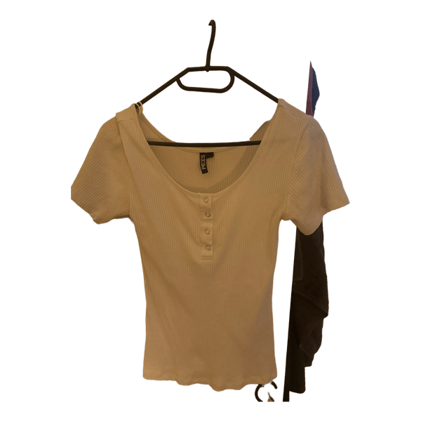 Hvid ribbet Pieces t-shirt