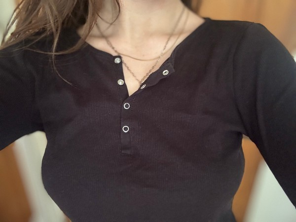 Sort langærmet henley top