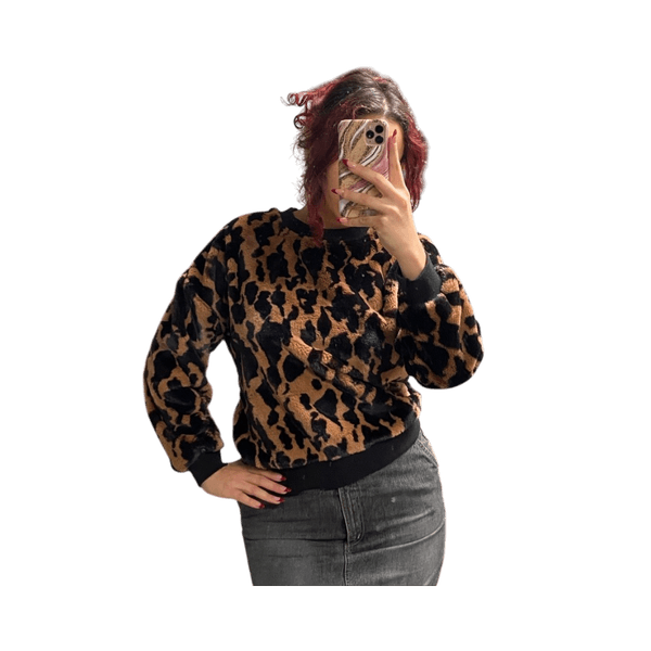 Leopard print faux-fur sweatshirt