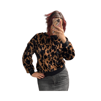 Leopard print faux-fur sweatshirt