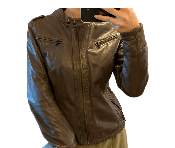 Brun læder/biker jakke