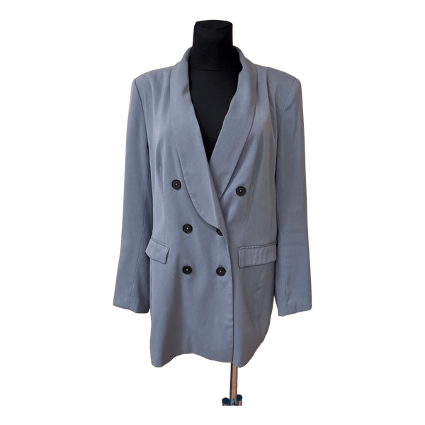 Reserved Oversized Double-Breasted Blazer – Blue Grey, Size 44