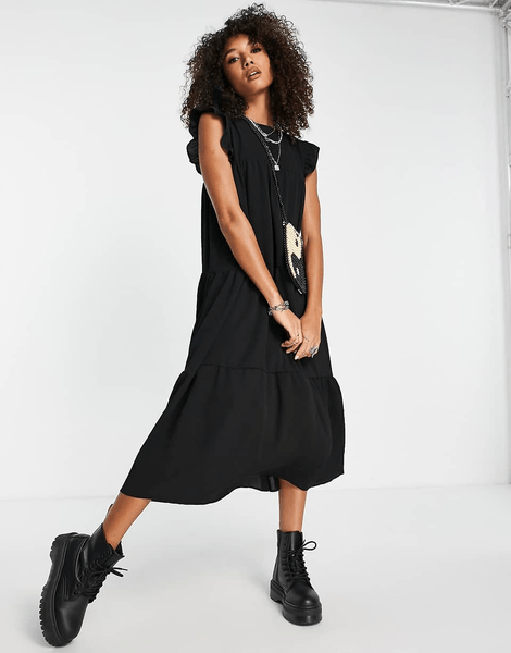 Frill Sleeve Midi Dress