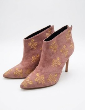 Pink embroidered ankle boots