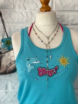 Blue custom patch tank top🐬