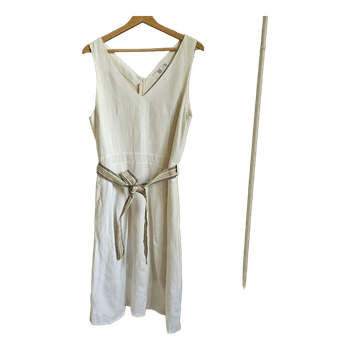 NOA NOA Linen Blend Midi Dress Size 38 White Belted Summer Scandinavian Style