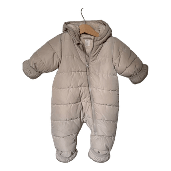Beige hooded baby snowsuit