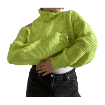 Neon green ribbed turtleneck sweater