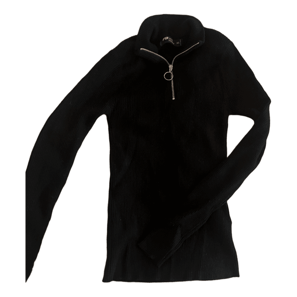 Black ribbed zip knit jumper
