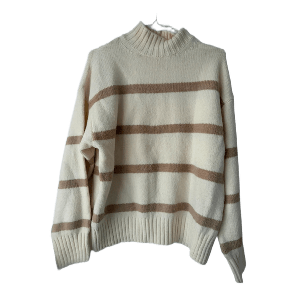 Beige strippet striktrøje