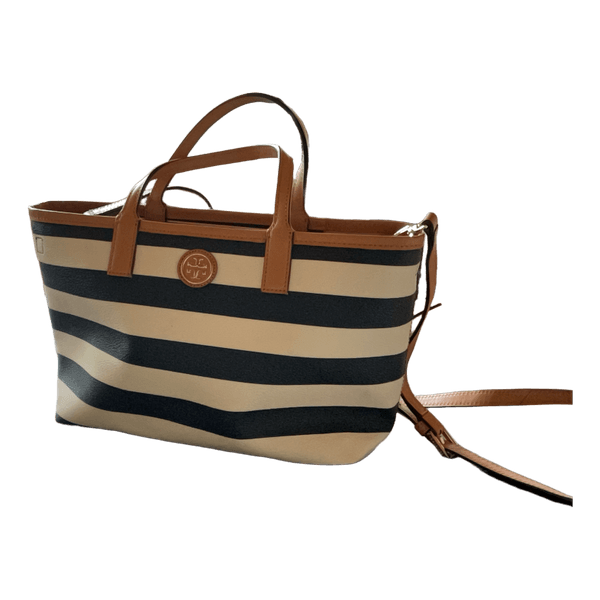 Blue and white striped tote bag