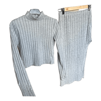 Grey ribbed skirt set