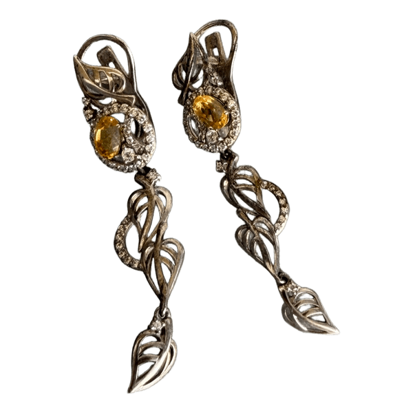 Silver drop earrings with yellow stones