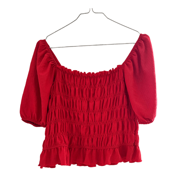 Rød bluse med smock