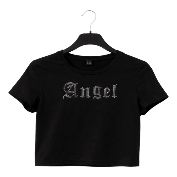 Black rhinestone angel t-shirt