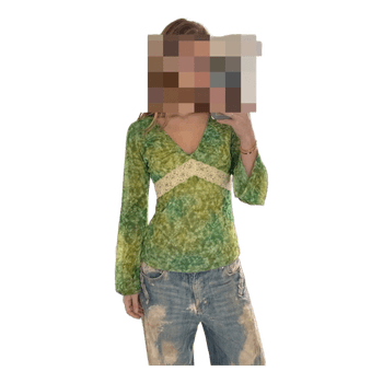 Green floral lace top Japan Vintage Y2K