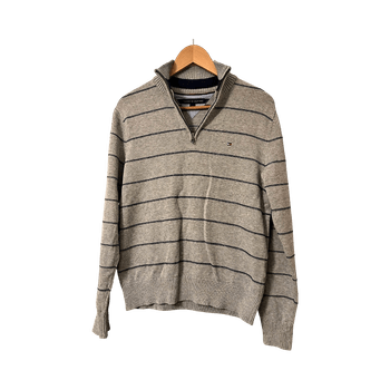 Miesten harmaa raidallinen neulepaita