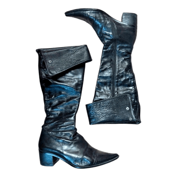 Black leather knee boots