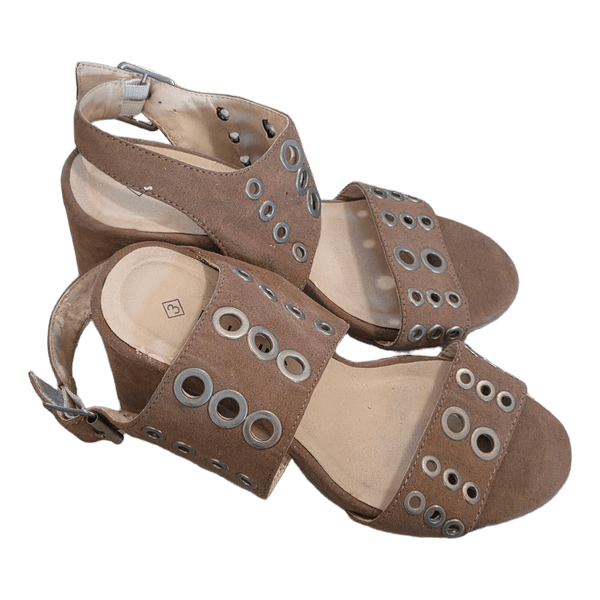 Brown suede block sandals