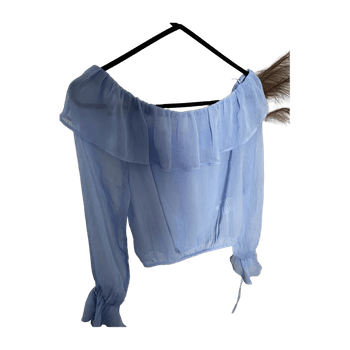 Vaaleansininen off shoulder pusero