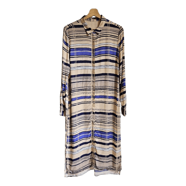 InWear Gia Plaid Maxi Shirt Dress Beige Blue EU 36 US 6 UK 10 NWOT