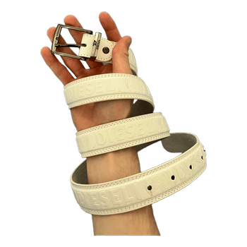 Diesel White Embossed Leather Belt