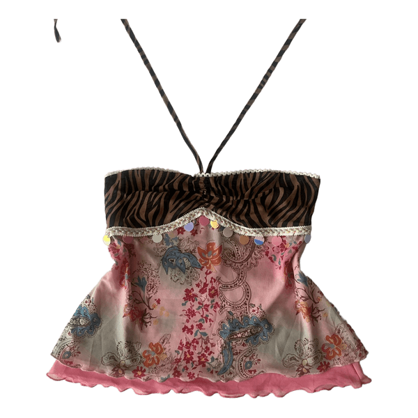 Pink floral halter top