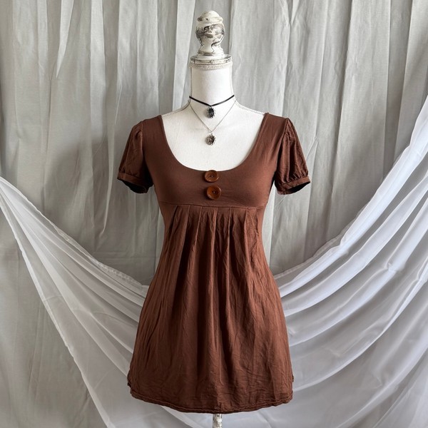 Brown vintage made in france short sleeve button top