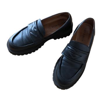 Black chunky leather loafers