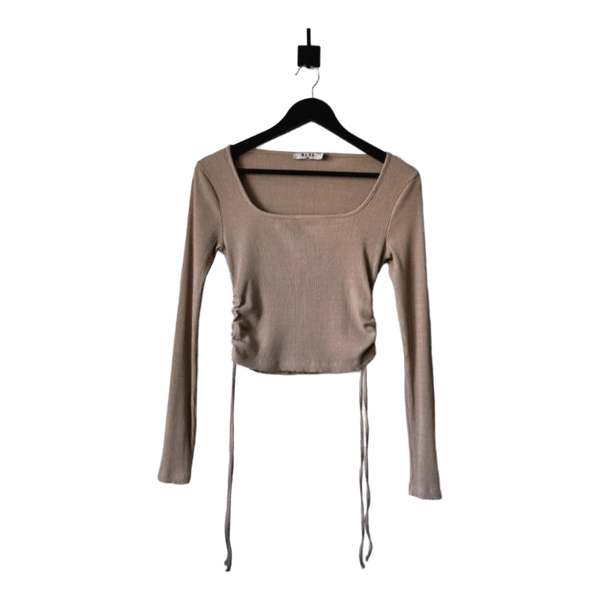 Beige ribbed long-sleeve top
