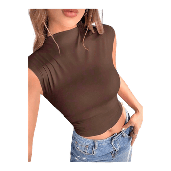 Brown mock neck top