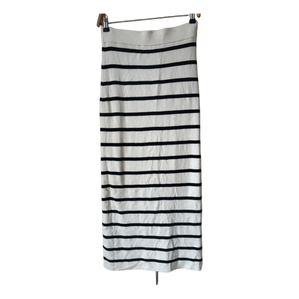 H&M creme hvid / sort stribet lang strik nederdel str. S
