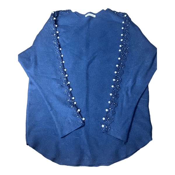 Blue pearl embellished sweater