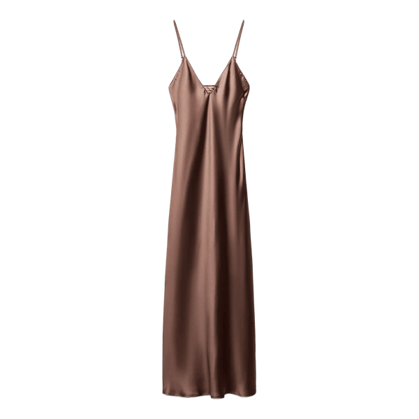 Brown satin slip dress