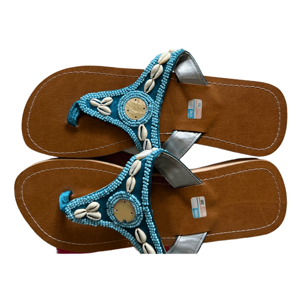 Beaded shell thong sandals