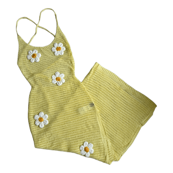 Yellow floral crochet dress