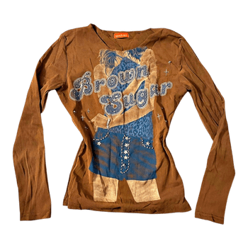 Brown graphic long-sleeved top