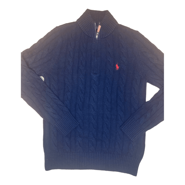 Navy cable knit half-zip jumper