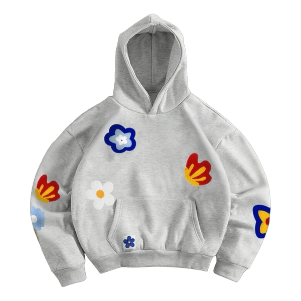 Grey floral print hoodie