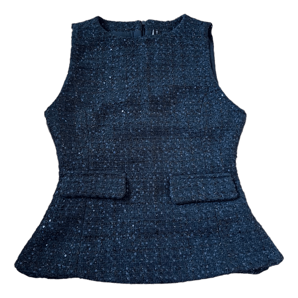 Navy sequin tweed top